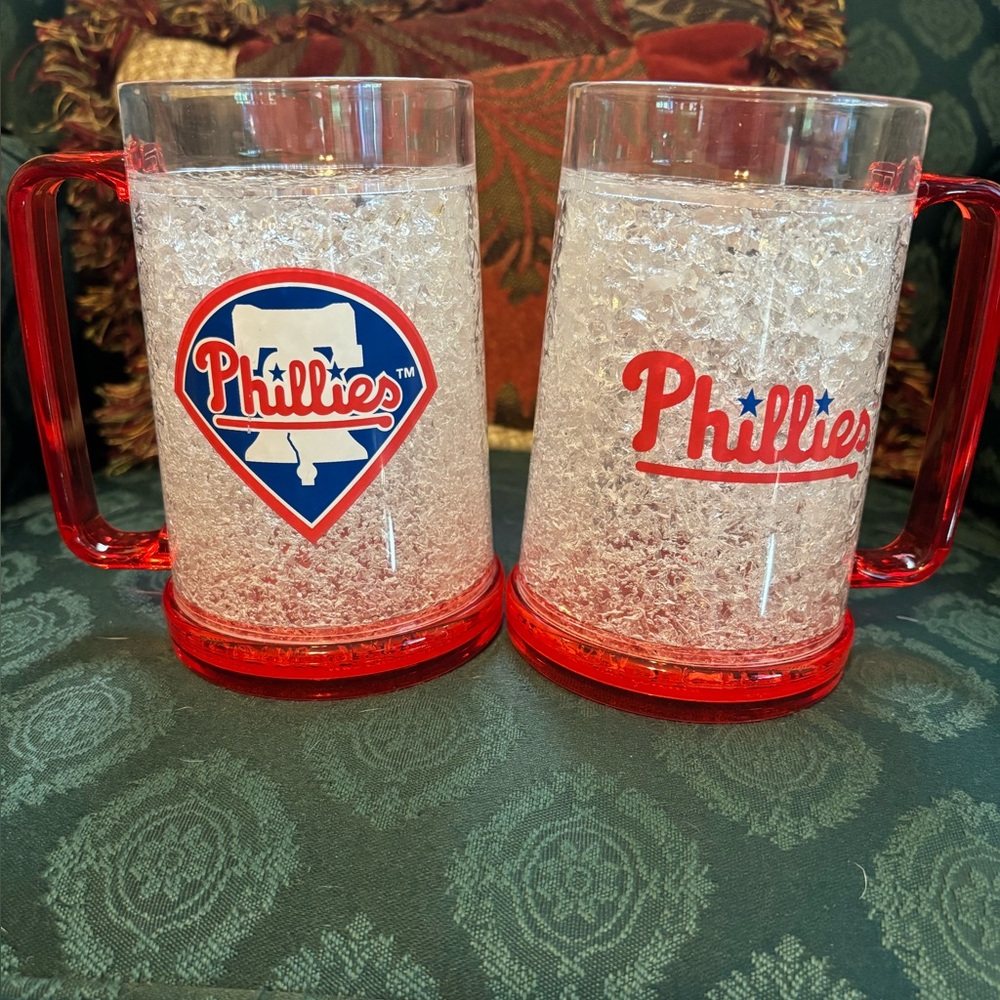 PHILADELPHIA PHILLIES SET OF 2 FREEZER MUGS NWOT BASEBALL DRINKS BEVERAGES